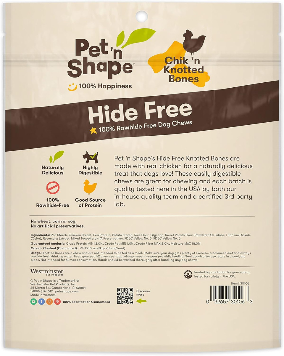Pet 'N Shape Hide Free Chik 'N Knot Bones, 30 Count 14.25 Oz - Rawhide Free Dog Treats - No Hide Alternative Chew Treat For All Life Stages