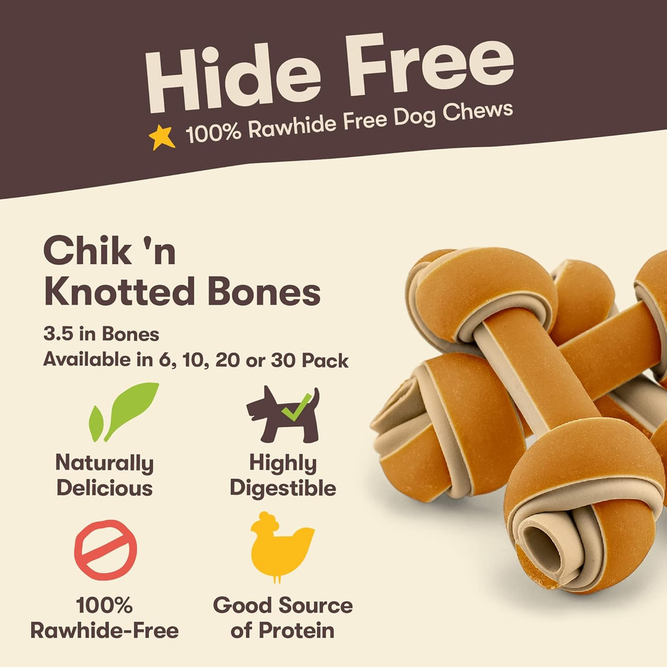 Pet 'N Shape Hide Free Chik 'N Knot Bones, 6 Count 9.28 Oz - Rawhide Free Dog Treats - No Hide Alternative Chew Treat For All Life Stages