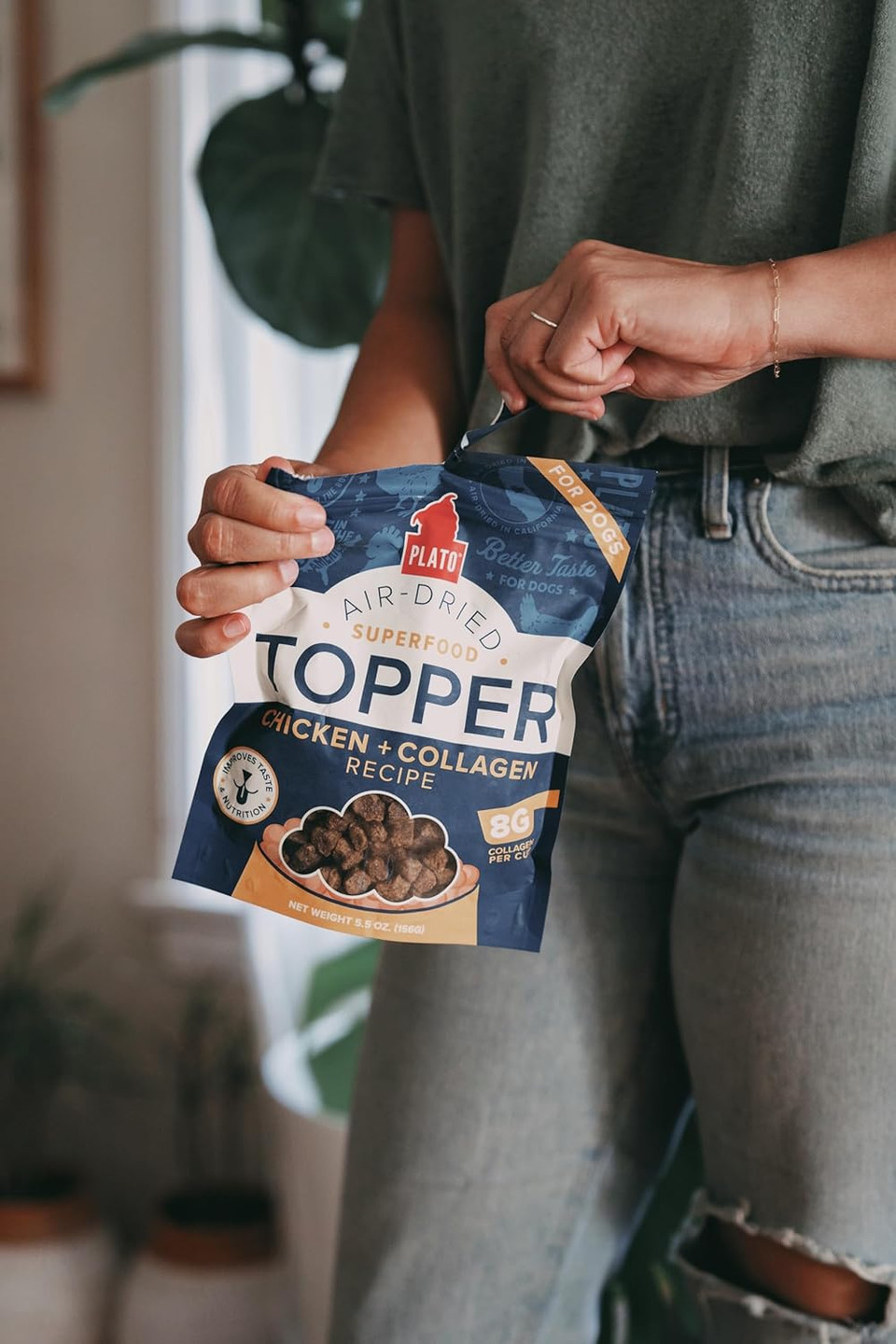 Plato Pet Treats Air Dried Dog Food Topper, Chicken And Collagen Recipe, Superfood, Grain Free, Made In The Usa, 12Oz