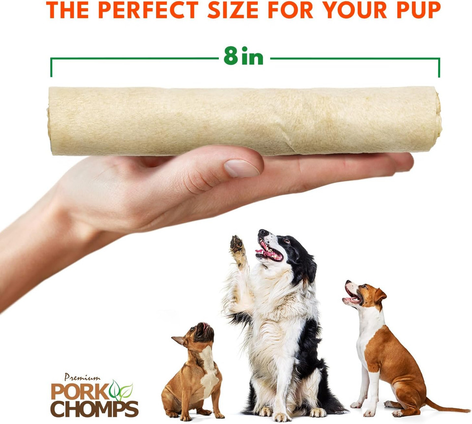 Pork Chomps Baked Pork Skin Dog Chews, 8-Inch Rolls, 18 Count (Pack Of 1)