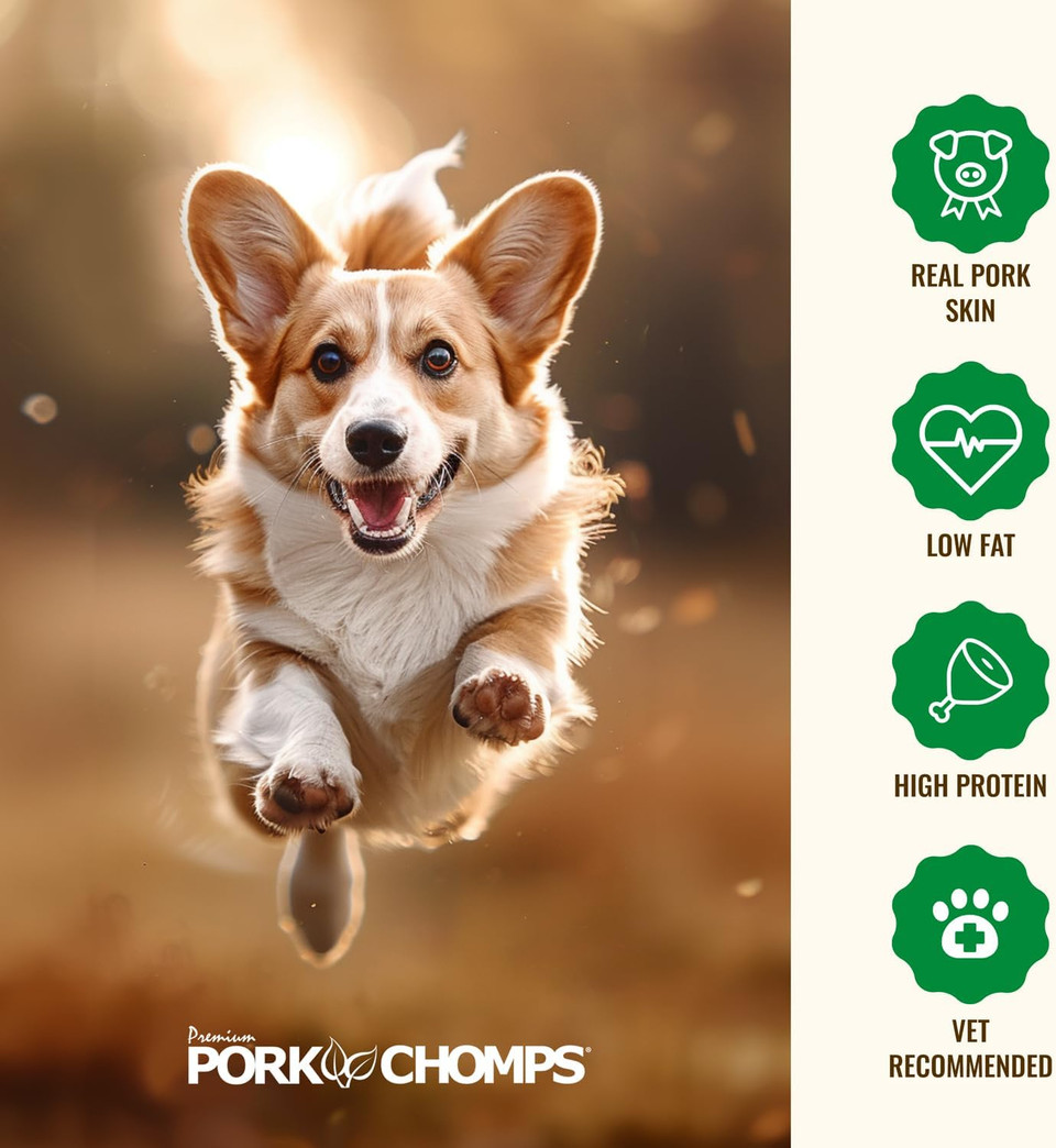 Pork Chomps Baked Pork Skin Dog Chews, 8-Inch Rolls, 18 Count (Pack Of 1)