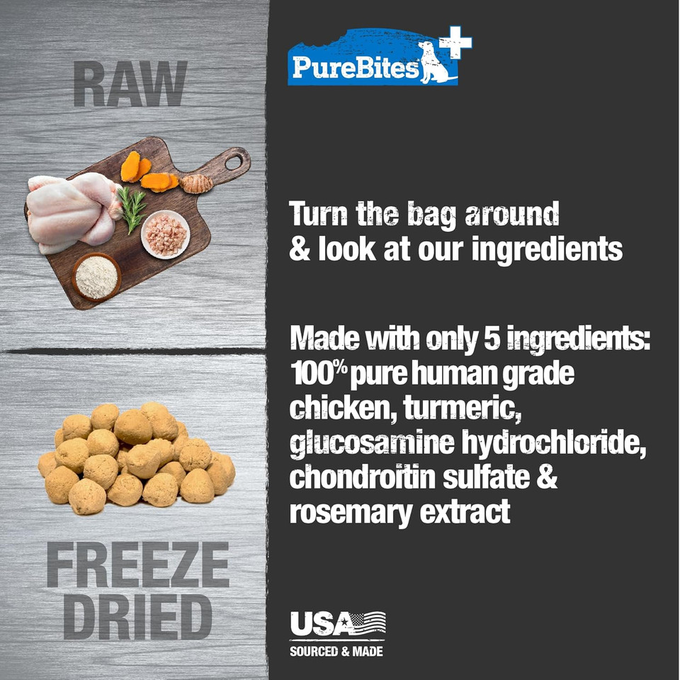 Purebites+ Hip & Joint Freeze Dried Dog Treats, 5 Ingredients, Made In Usa, 3Oz