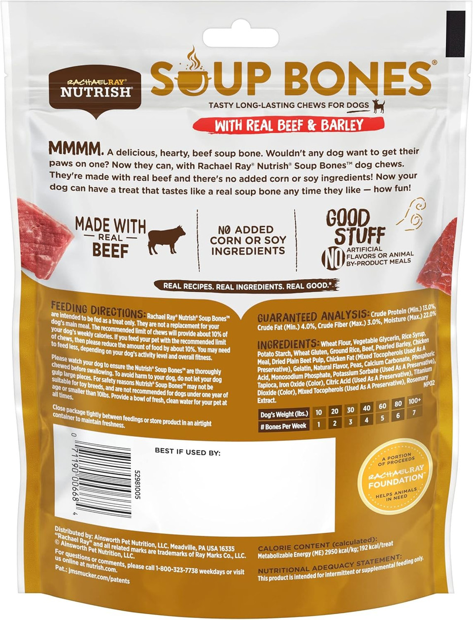 Rachael Ray Nutrish Soup Bones Dog Treats, Beef & Barley Flavor, 3 Bones (Pack Of 8)