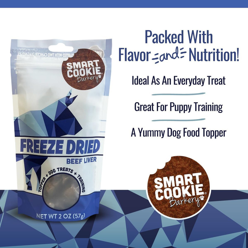 Smart Cookie Freeze Dried Beef Liver Bites - Single Ingredient Beef Liver Dog Treats - Low Calorie Training Treats For Dogs - 2Oz Bag, 1 Pack
