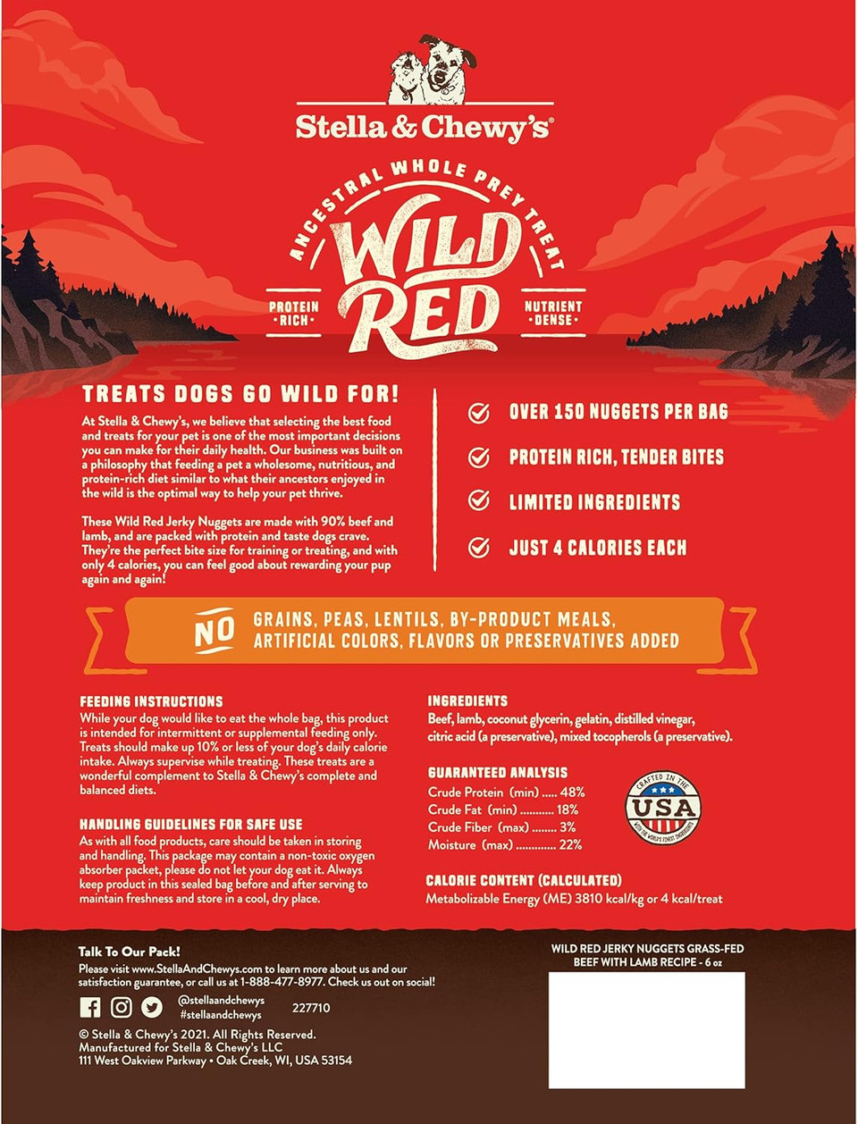 Stella & Chewy'S Wild Red Jerky Nuggets Dog Treats Beef & Lamb Recipe, 6 Oz. Bag