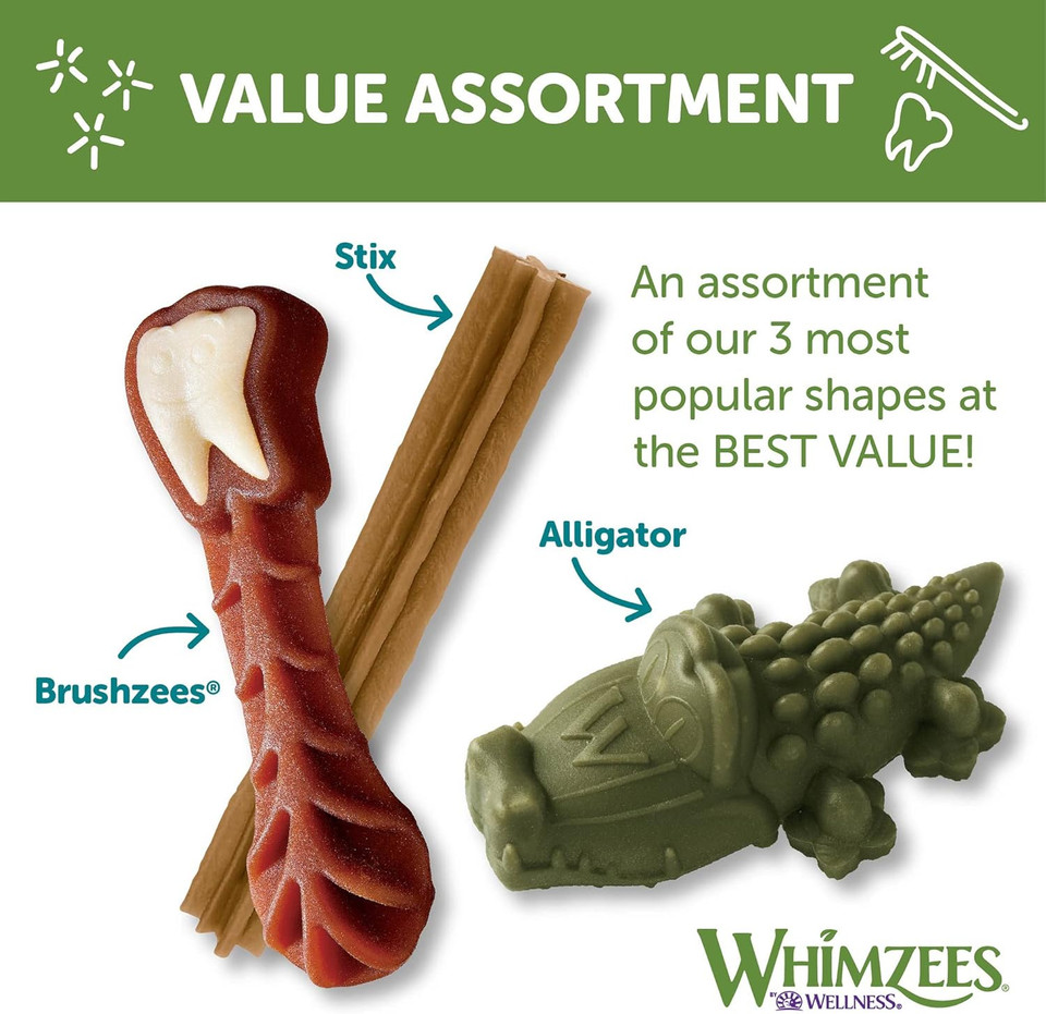 Whimzees By Wellness Variety Box: All Natural Dental Chews For Dogs (Medium), 28 Count - Dog Treats, Freshens Breath, Gluten & Grain-Free (Packaging May Vary)