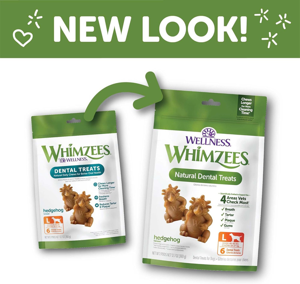 Whimzees By Wellness Hedgehog Natural Dental Chews For Dogs, Long Lasting Treats, Grain-Free, Freshens Breath, Large Breed, 6 Count