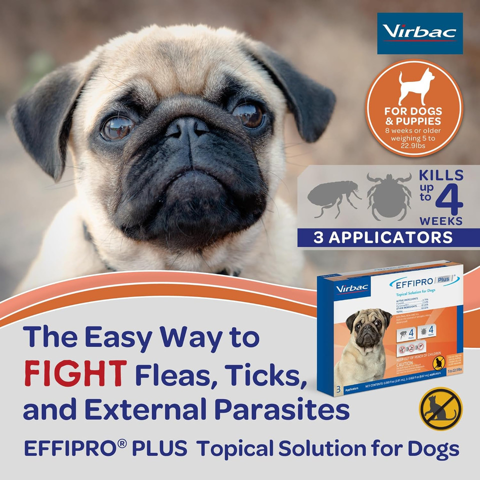 Virbac Effipro Plus Topical Solution For Dogs - Dog Flea And Tick Treatment For Small Dogs (5-22.9Lbs), 3 Doses, Waterproof Topical Prevention