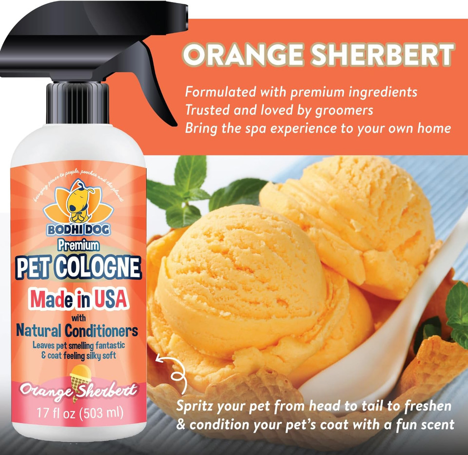 Bodhi Dog Natural Dog Cologne | Premium Scented Deodorizing Body Spray For Dogs & Cats | Neutralizes Strong Odors | Dog Perfume With Natural Dog Conditioner | Made In Usa (Orange Sherbert, 17 Fl Oz)