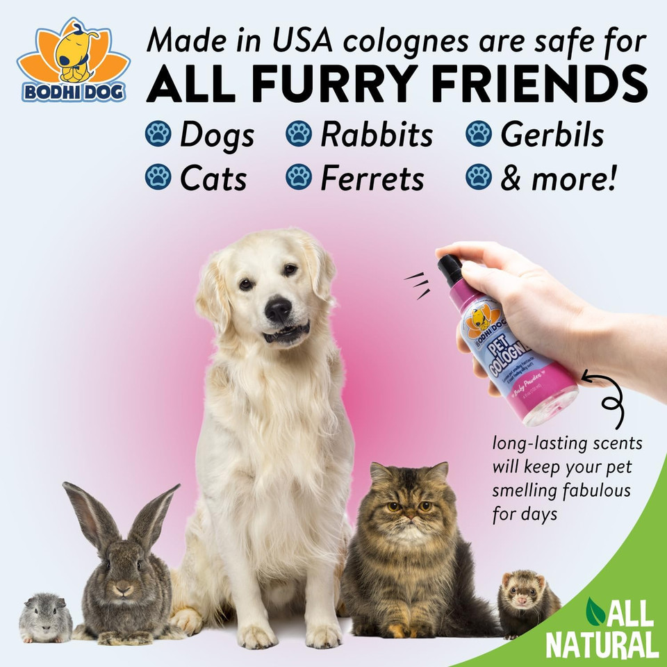 Bodhi Dog Natural Dog Cologne | Premium Scented Deodorizing Body Spray For Dogs & Cats | Dog Perfume W/Natural Dog Conditioner (Baby Powder, 4 Fl Oz)