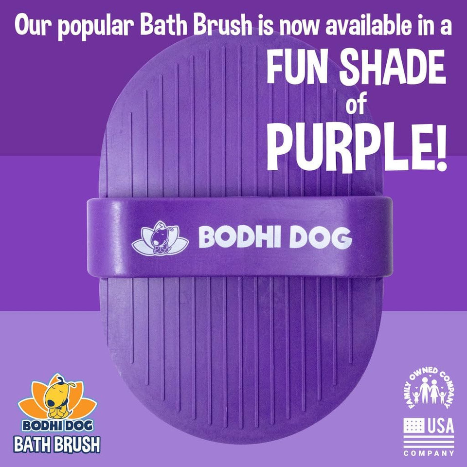 Bodhi Dog Hair Brush For Dogs & Cats, Pet Shower & Bath Supplies, Long & Short Hair Dog Scrubber, Professional Quality Dog Grooming Brush, Waterproof, Purple