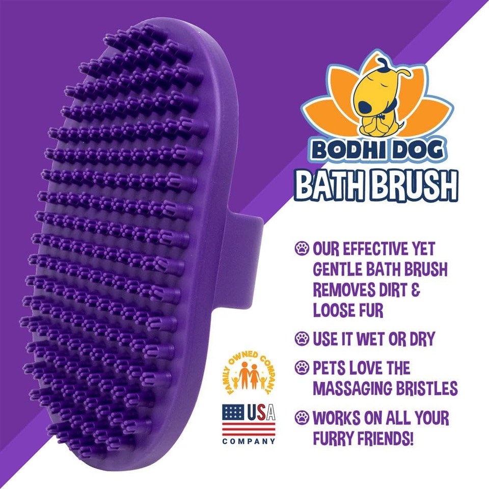 Bodhi Dog Hair Brush For Dogs & Cats, Pet Shower & Bath Supplies, Long & Short Hair Dog Scrubber, Professional Quality Dog Grooming Brush, Waterproof, Purple