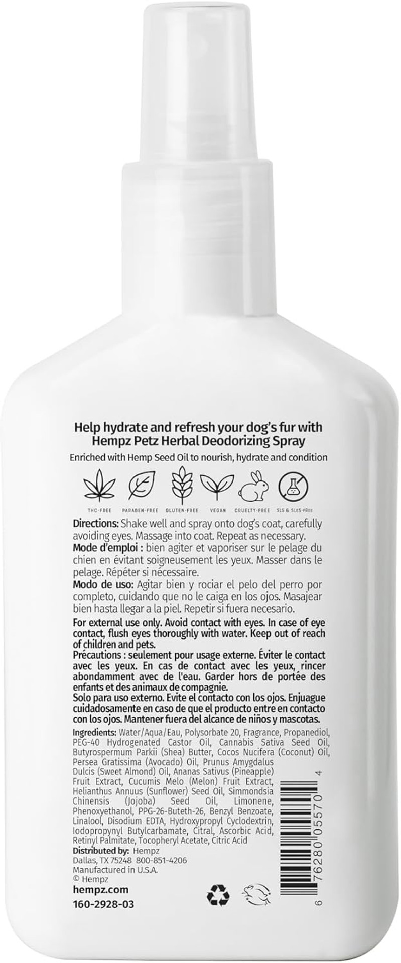 Hempz Petz, Dog Cologne, Sweet Pineapple & Honey Melon Herbal Deodorizing Spray, 8.5 Oz