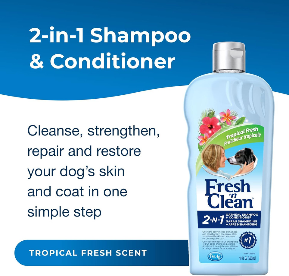 Petag Oatmeal Conditioning Shampoo, Tropical Fresh, 18 Oz - Strengthens, Repairs, Soap-Free, Vitamin E & Aloe Vera, Dog