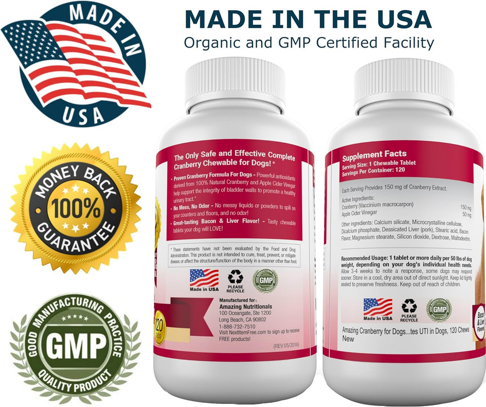 Amazing Cranberry For Dogs Pet Antioxidant, Urinary Tract Support Prevents And Eliminates Uti In Dogs, 120 Chews