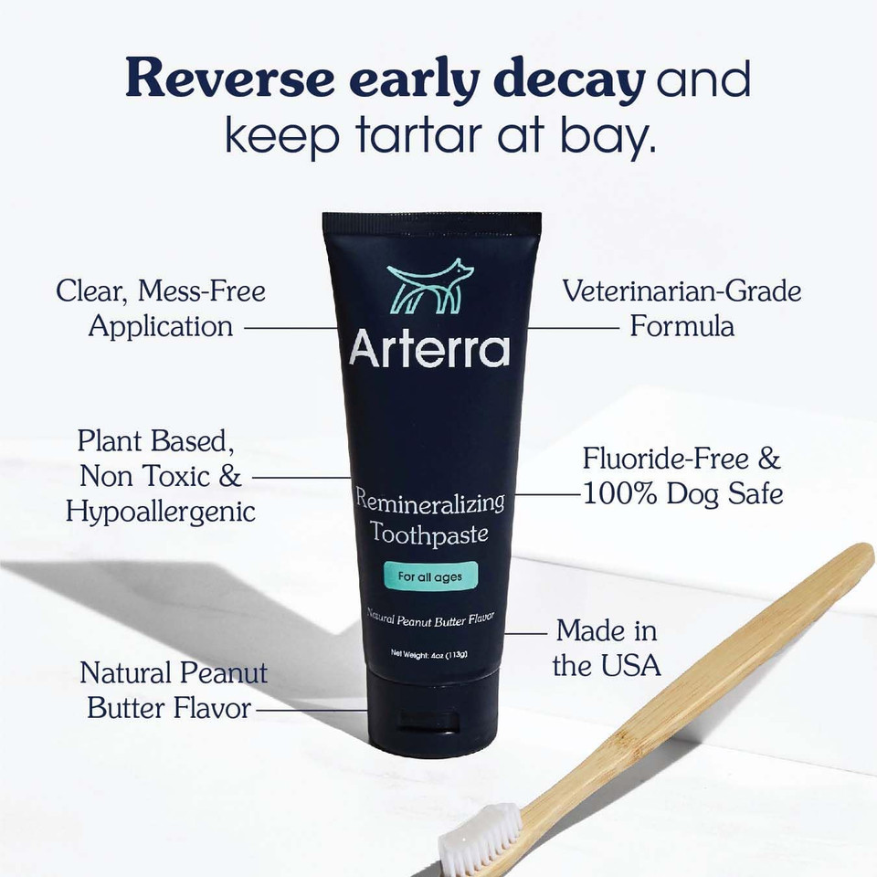 Remineralizing Dog Toothpaste  Vet-Grade, With Nano-Hydroxyapatite, Reverses Early-Stage Decay, Cleans Teeth, Removes Tartar, Freshens Breath By Arterra Pet Science, Plant-Based, Natural Flavor, 4Oz