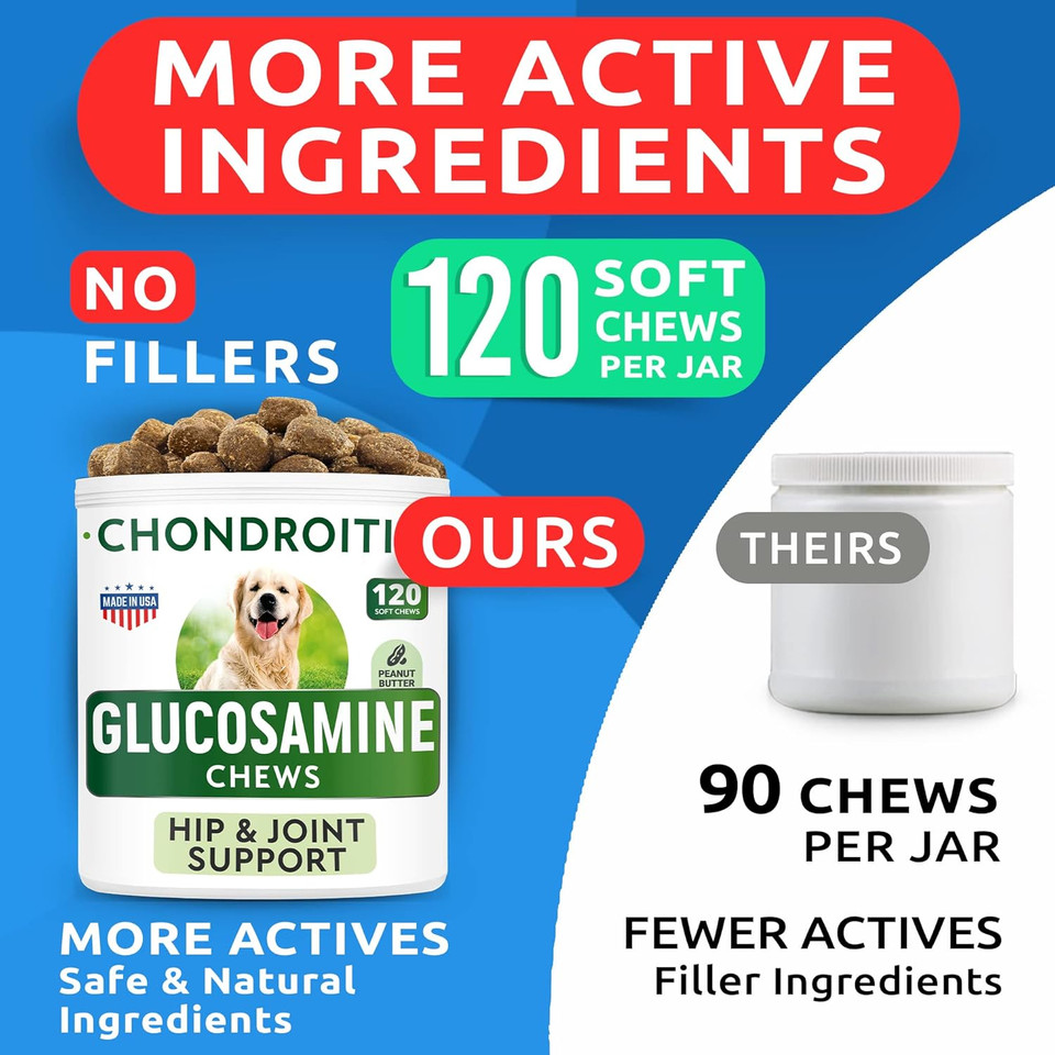 Glucosamine Chondroitin Dog Hip & Joint Supplement - Joint Pain Relief - Hip & Joint Chews For Dogs - Joint Support Large Breed - Senior Doggie Vitamin Pills Joint Health - (240 Treats - Peanut Butte)
