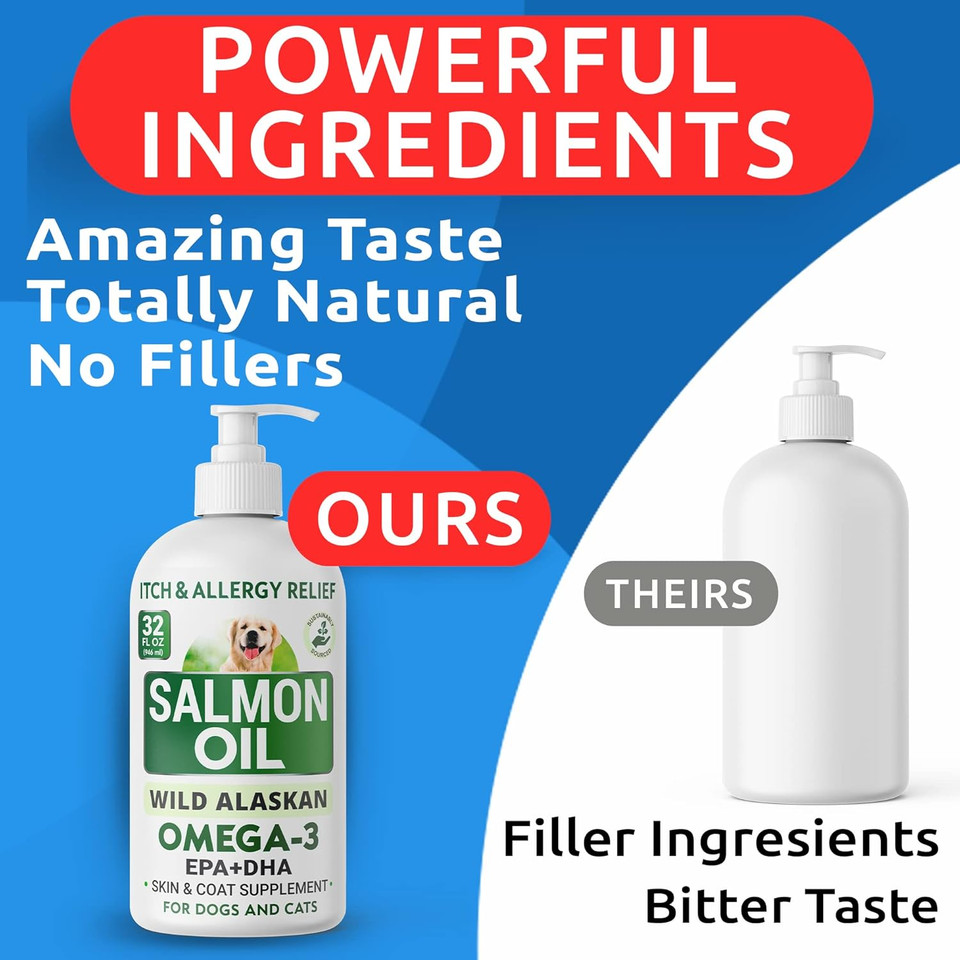 Bark&Spark Salmon Oil For Dogs & Cats - Natural Omega-3 Fish Oil For Dogs - Skin & Coat Support - Liquid Food Supplement For Pets - Epa+Dha Fatty Acids For Joint Function, Immune & Heart Health 32Oz