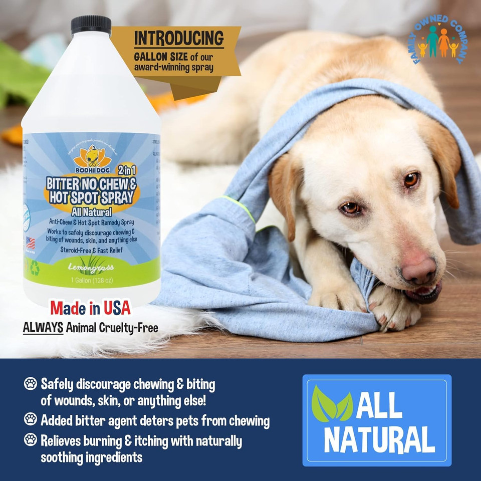 Bodhi Dog New Bitter 2 In 1 No Chew & Hot Spot Spray | Natural Anti-Chew Remedy Better Than Bitter Apple | Safe On Skin, Wounds And Most Surfaces | Made In Usa (128 Fl Oz)