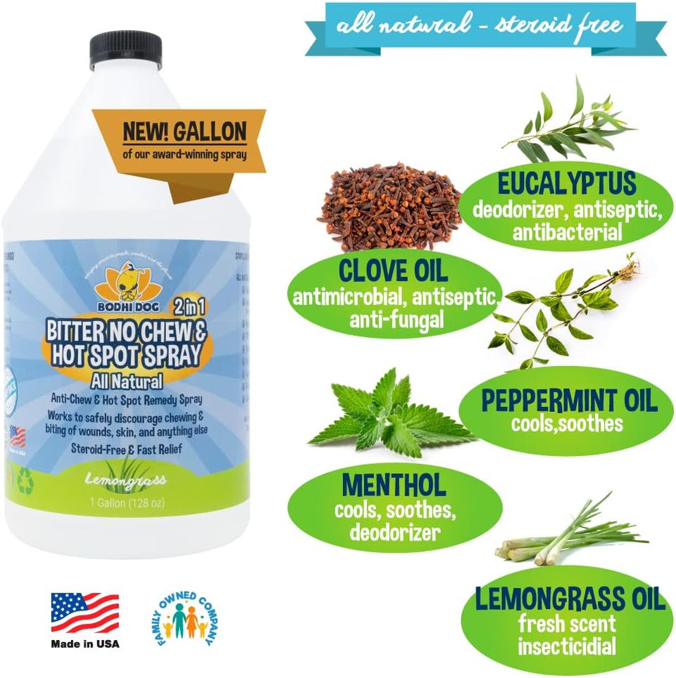 Bodhi Dog New Bitter 2 In 1 No Chew & Hot Spot Spray | Natural Anti-Chew Remedy Better Than Bitter Apple | Safe On Skin, Wounds And Most Surfaces | Made In Usa (128 Fl Oz)