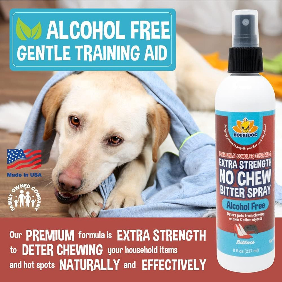 Bodhi Dog New Bitter 2 In 1 No Chew & Hot Spot Spray | Natural Anti-Chew Remedy Better Than Bitter Apple | Safe On Skin, Wounds And Most Surfaces | Made In Usa (Alcohol Free, 8 Fl Oz)