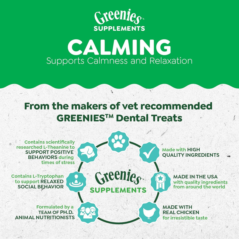 Greenies Supplements Calming Chews For Dogs Chicken Flavor, 80 Count Soft Chews Dog Calming Supplements, 14.7 Oz