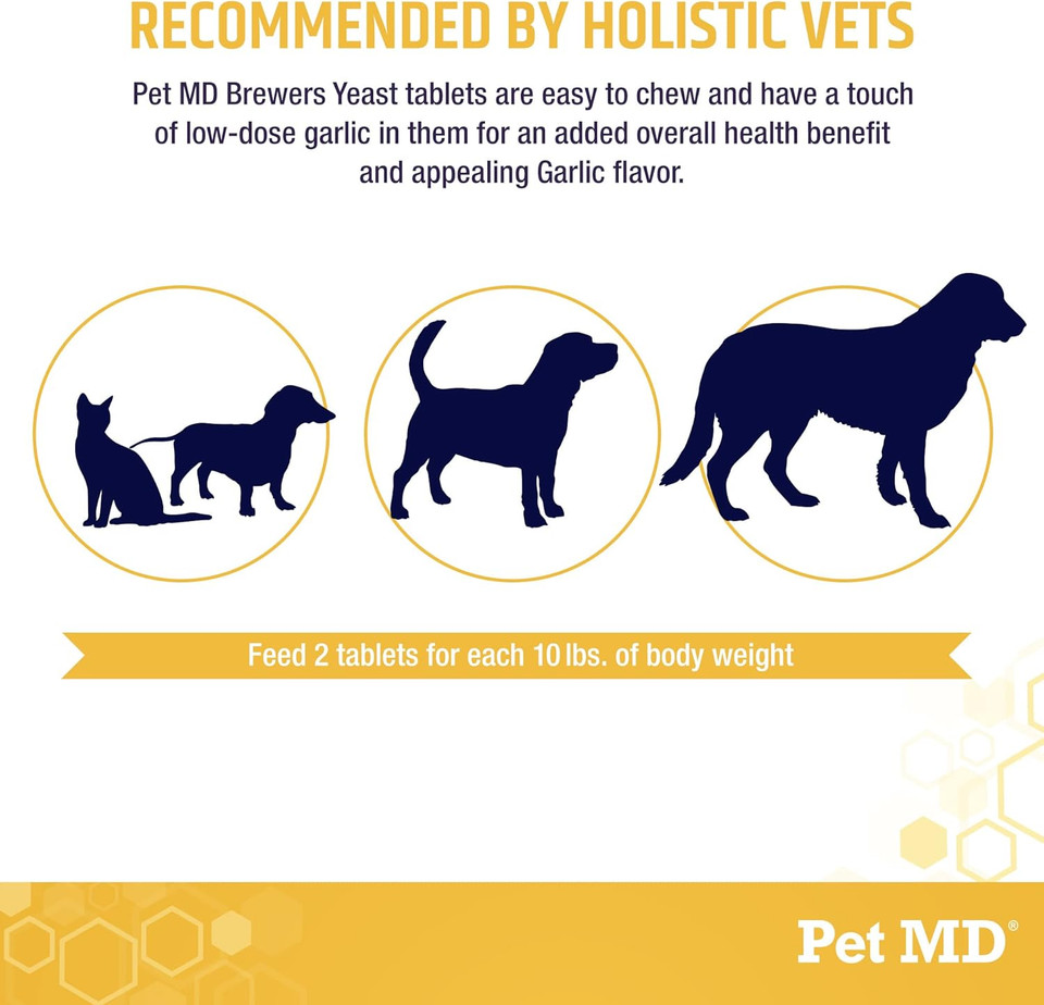 Pet Md Garlic & Brewers Yeast For Dogs & Cats - Garlic And Yeast Plus Antioxidants - Brewer'S Yeast Tablets For Dogs & Cats - Vitamin B 1 & Vitamin C - 500 Ct