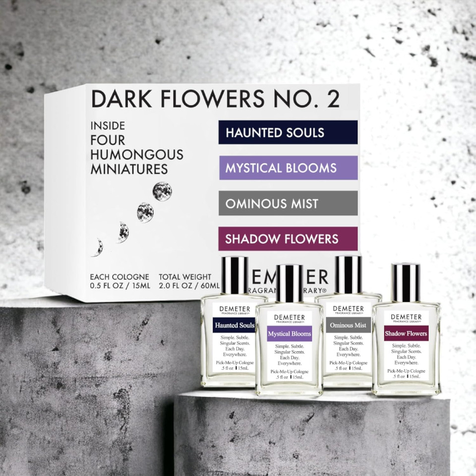 Demeter Fragrance'S Dark Flowers Humongous Miniature Set Of 4 - Witching Hour - Dark Roses - Vampire Blooms - Transfixed - Perfume Sampler Set For Women