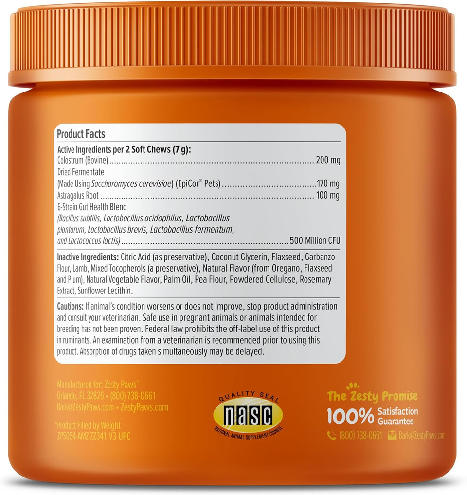 Zesty Paws Dog Allergy Relief - Anti Itch Supplement - Omega 3 Probiotics For Dogs - Digestive Health - Soft Chews For Skin & Seasonal Allergies - With Epicor Pets - Lamb - 90 Count