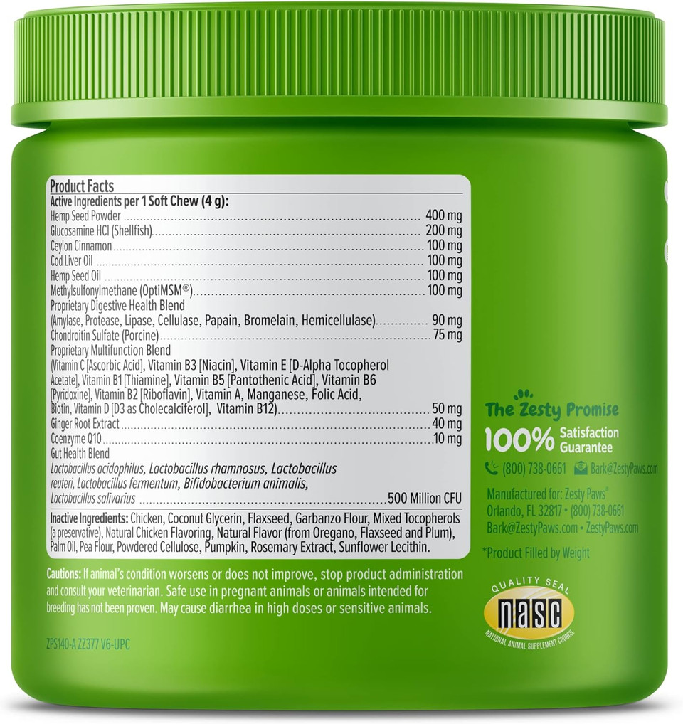 Zesty Paws 8-In-1 Bites For Dogs + Hemp Seed, 90 Count (Packaging May Vary)
