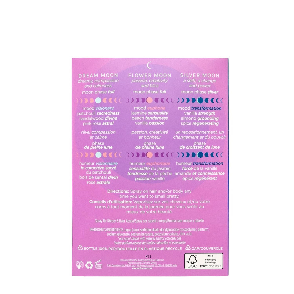 Pacifica Beauty | Moon Moods Hair Perfume & Body Spray Trial Set | Featuring Dream Moon Mini | 3 Scents | Fragrance Sampler Gift Set | Natural + Essential Oils | Clean | Vegan + Cruelty Free