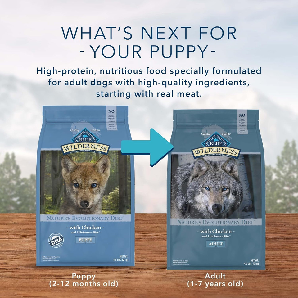 Blue Buffalo Wilderness High Protein, Natural Grain Free Puppy Dry Dog Food And Wet Puppy Food, Turkey And Chicken (24-Lb Dry Food + 12.5Oz Cans 12Ct)