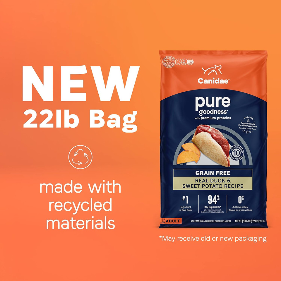 Canidae Pure Real Duck & Sweet Potato Recipe Adult Dry Dog 22 Lb