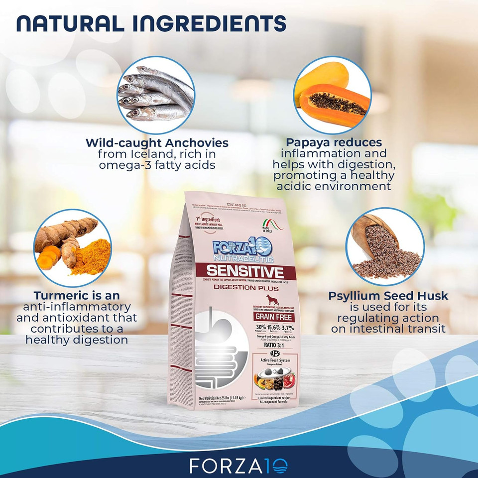 Forza10 Sensitive Digestion Grain Free Dry Dog Food, Complete And Balanced Dog Food For Adult Dogs With Digestive And Stomach Issues (25 Pounds)