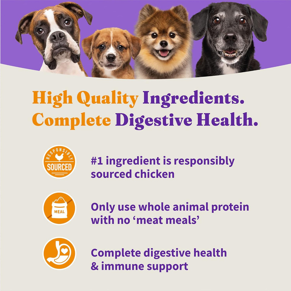 Halo Holistic Dog Food, Complete Digestive Health Cage-Free Chicken And Brown Rice Recipe, Dry Dog Food Bag, Puppy Formula, 10-Lb Bag