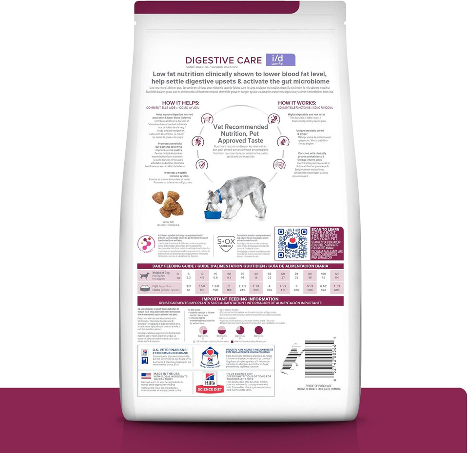Hill'S Prescription Diet I/D Low Fat Digestive Care Chicken Flavor Dry Dog Food, Veterinary Diet, 27.5 Lb. Bag