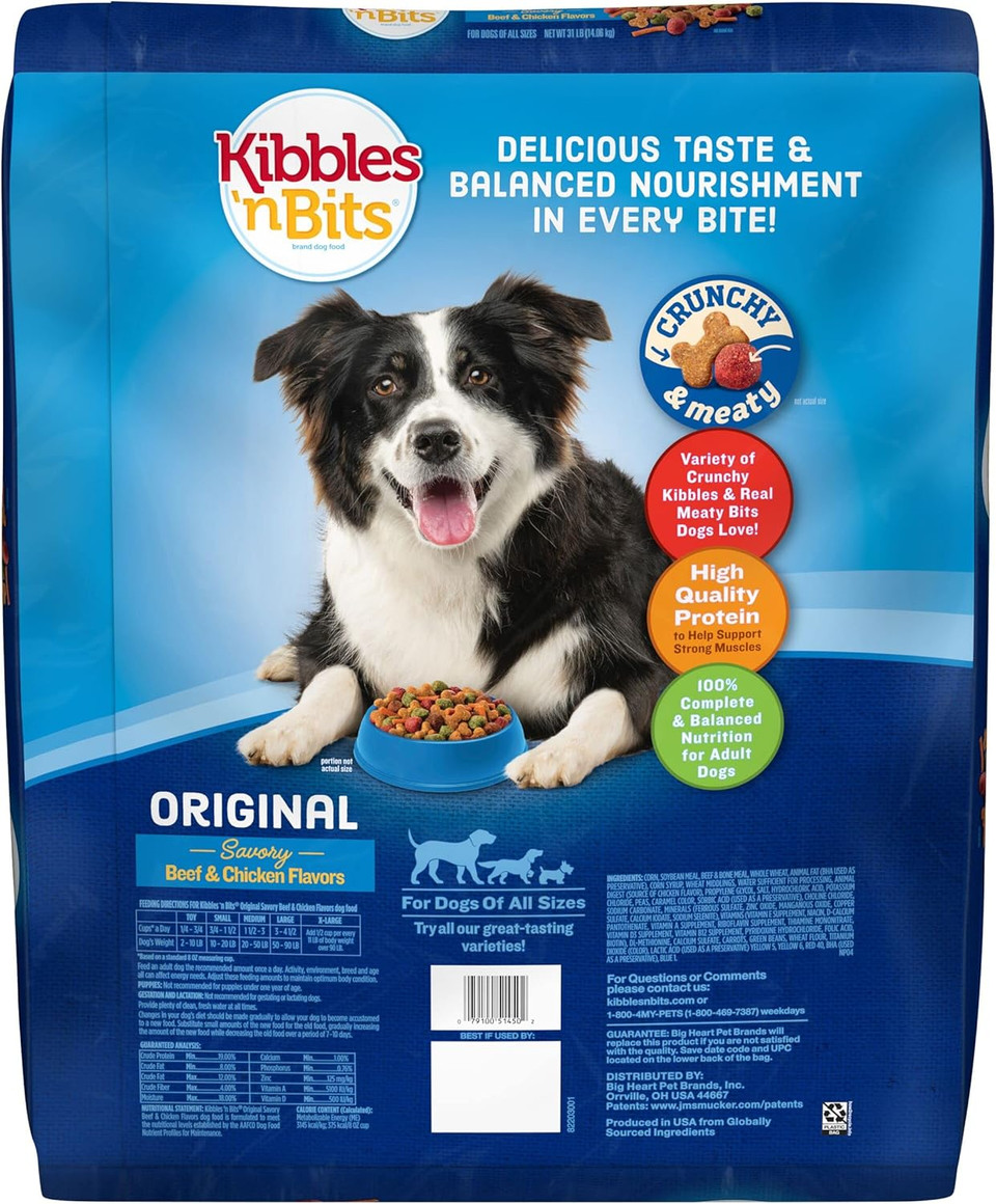 Kibbles 'N Bits Original Savory Beef & Chicken Flavor Dry Dog Food, 31 Pound Bag