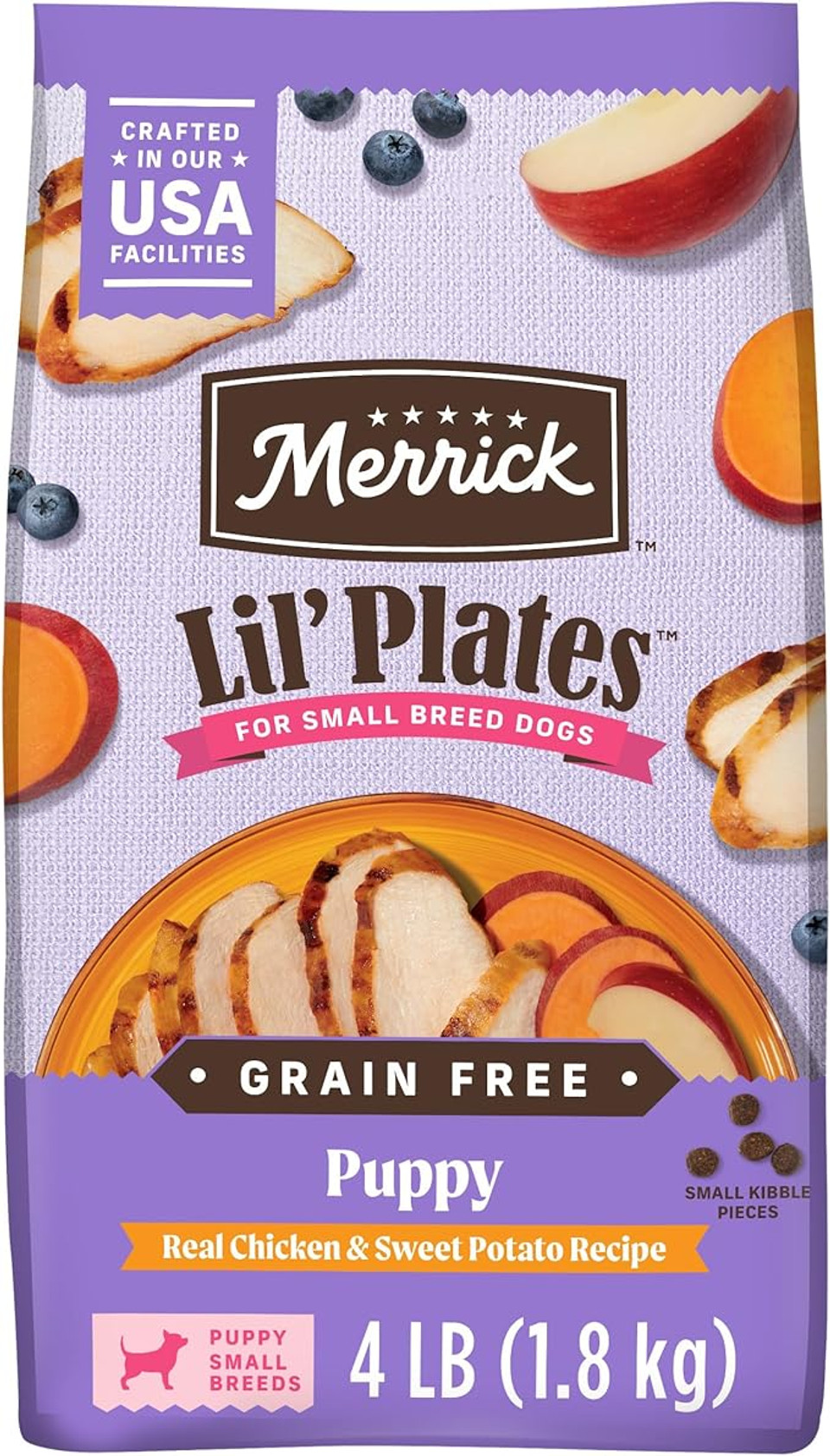 Merrick Lil' Plates Premium Grain Free Dry Puppy Food for Small Dogs, Real Chicken & Sweet Potato, 4 lb