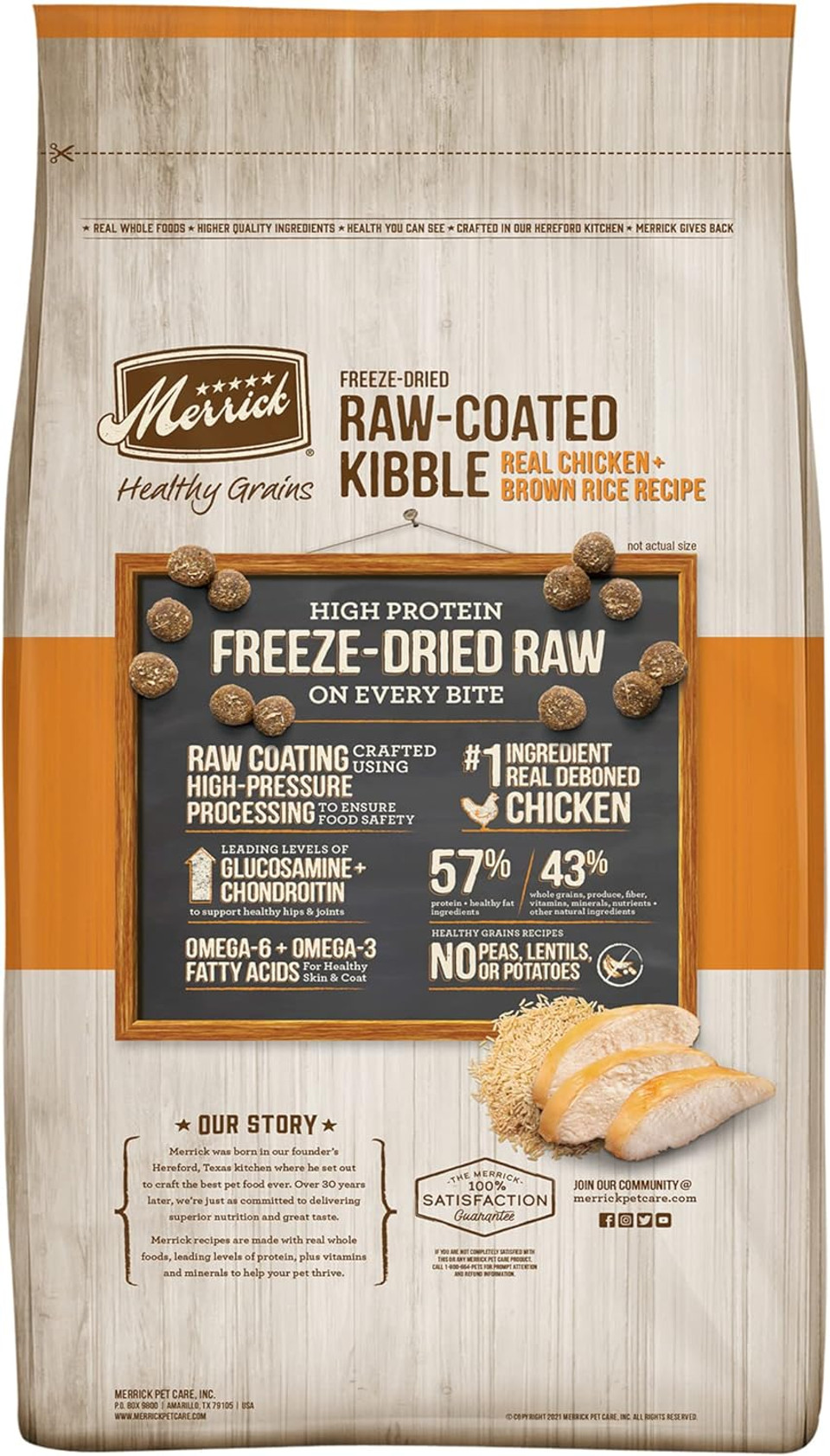 Merrick Healthy Grains Freeze Dried Raw Coated Kibble, Natural High Protein Dog Food, Chicken And Brown Rice - 10.0 Lb. Bag