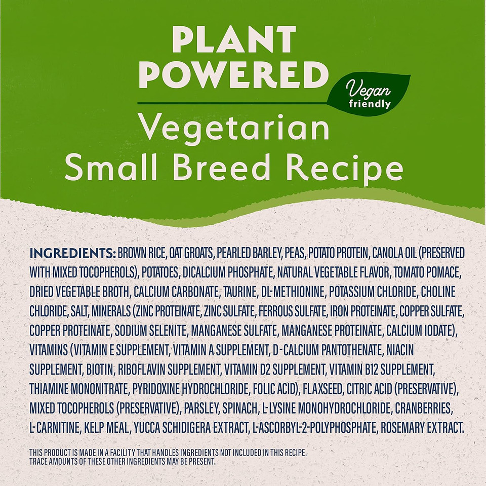 Natural Balance Limited Ingredient Small Breed Adult Dry Dog Food With Vegan Plant Based Protein And Healthy Grains, Vegetarian Recipe, 12 Pound (Pack Of 1)
