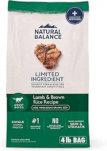Natural Balance Limited Ingredient Adult Dry Dog Food With Healthy Grains, Lamb & Brown Rice Recipe, 4 Pound (Pack Of 1)
