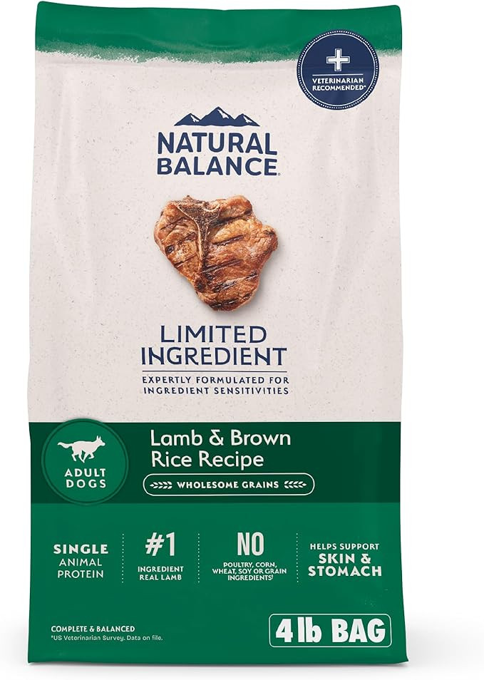 Natural Balance Limited Ingredient Puppy Dry Dog Food With Healthy Grains, Lamb & Brown Rice Recipe, 4 Pound (Pack Of 1)