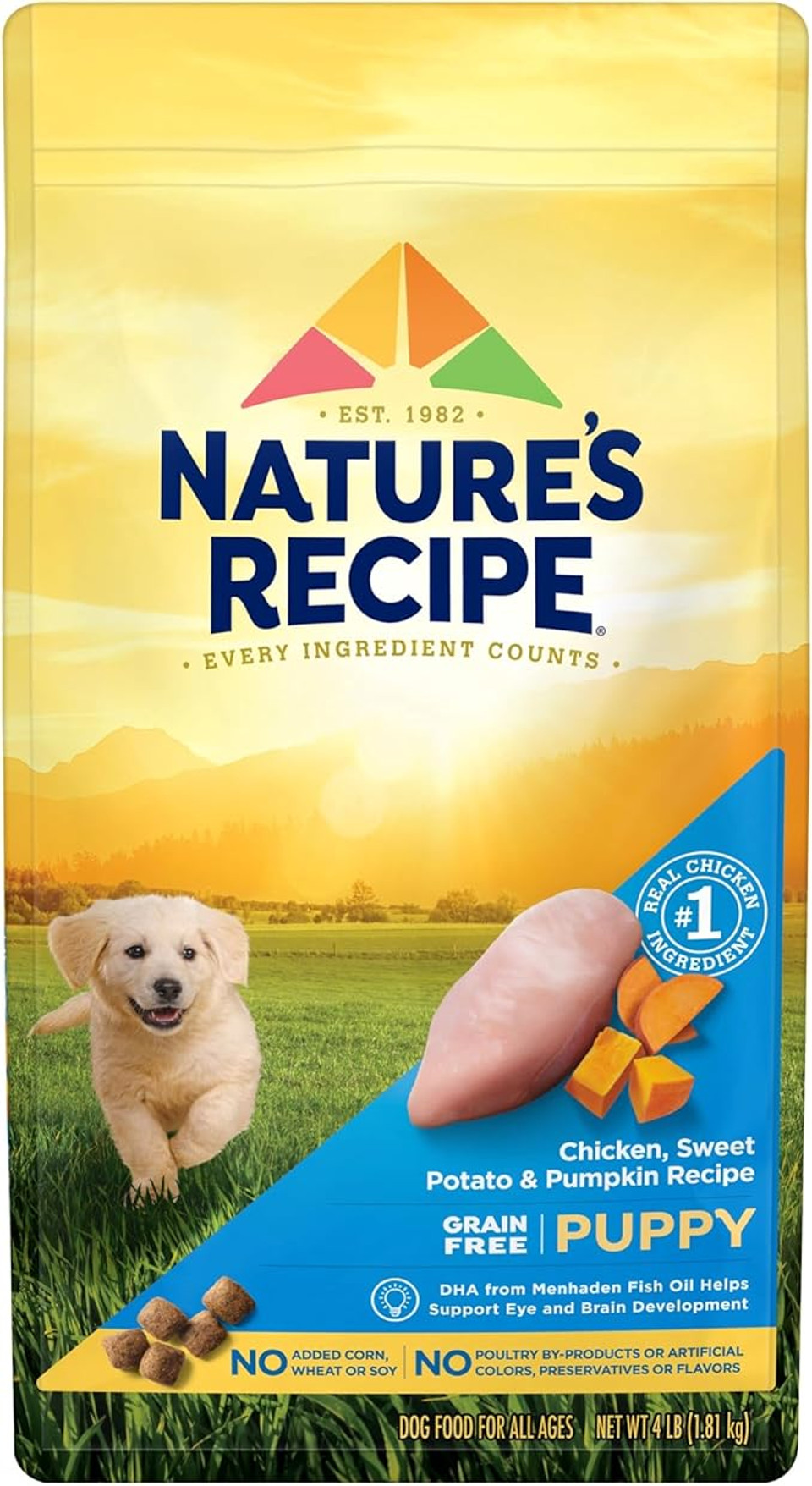 Nature's Recipe Grain Free Puppy Dry Dog Food, Chicken, Sweet Potato & Pumpkin Recipe, 4 lb Bag