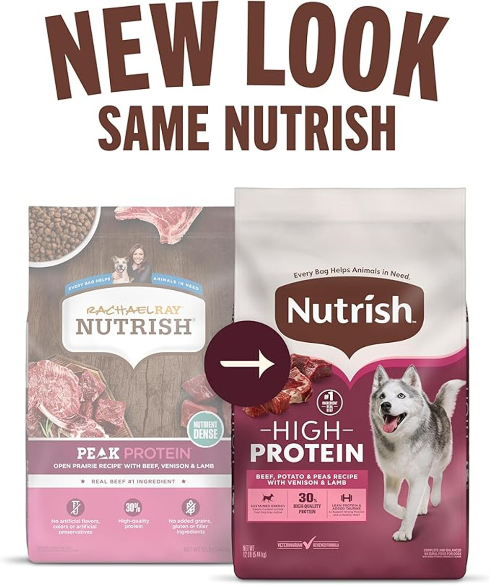 Rachael Ray Nutrish Peak Natural Dry Dog Food With Added Vitamins, Minerals & Taurine, Open Prairie Recipe With Beef, Venison & Lamb, 4 Pounds, Grain Free (Packaging May Vary)