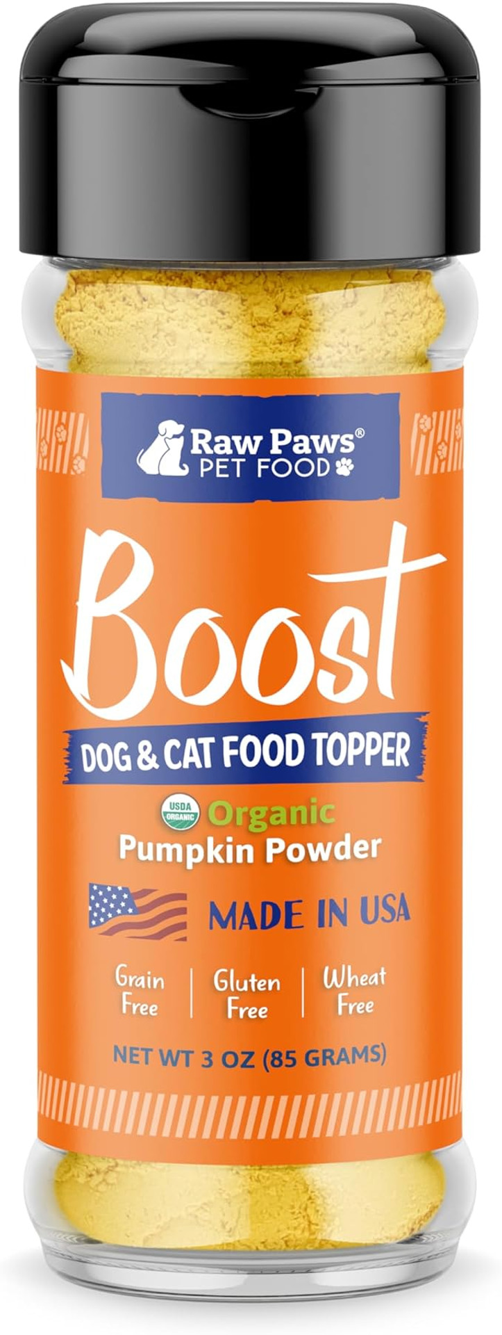Raw Paws Boost Pet Food Topper Organic Pumpkin Powder, 3-Oz - Made In Usa - Grain-Free Dog Toppers For Dry Food - Anti Scoot Powder Pumpkin For Dogs - Vegan Dog Food Gravy - Dog Meal Toppers For Dogs