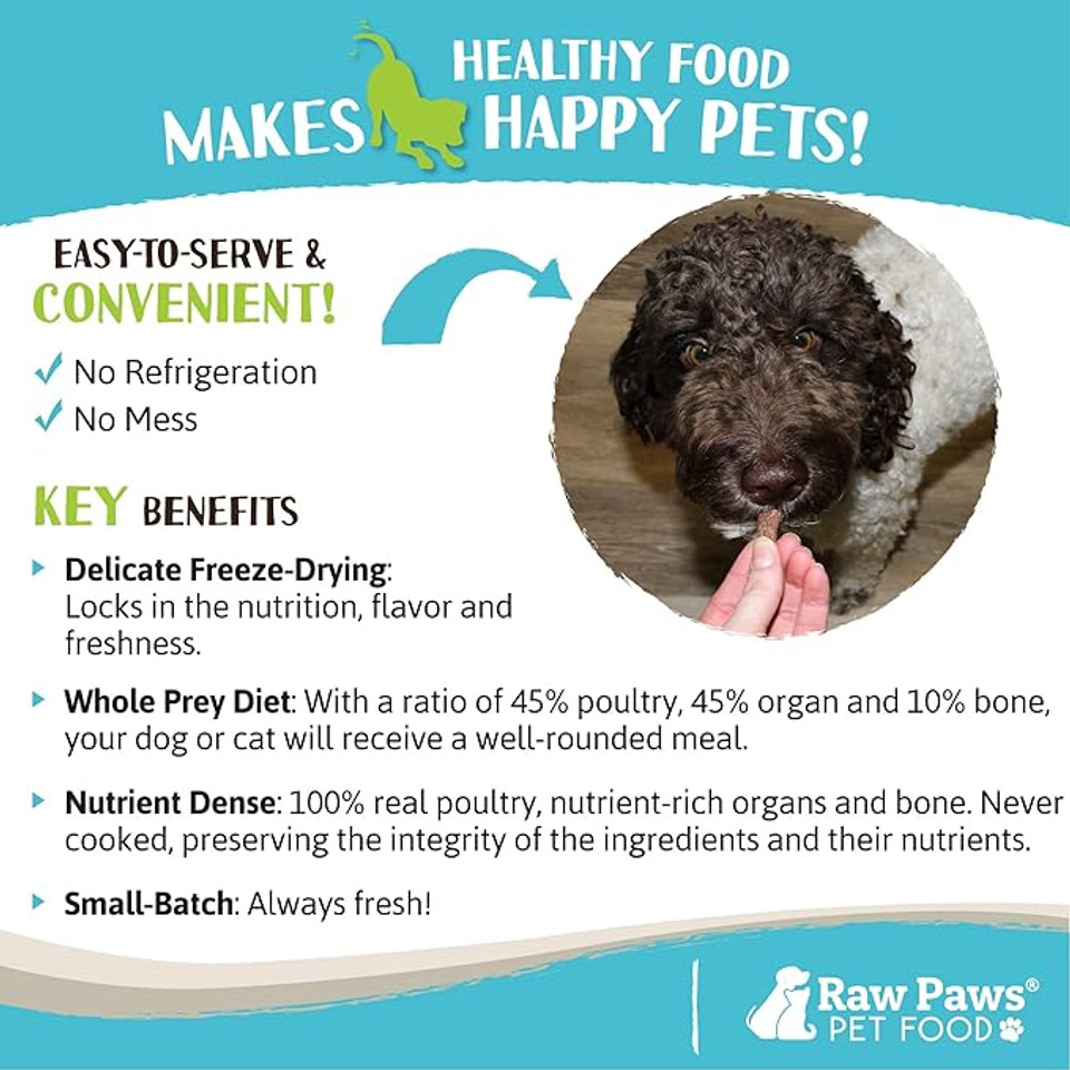 Raw Paws Freeze Dried Dog Food & Cat Food - Chicken Recipe, 16-Oz - Made In Usa - Freeze-Dried Dog Food, Freeze Dried Raw Dog Food - Raw Dog Food Freeze Dried, Raw Food For Dogs, Freeze Dried Cat Food