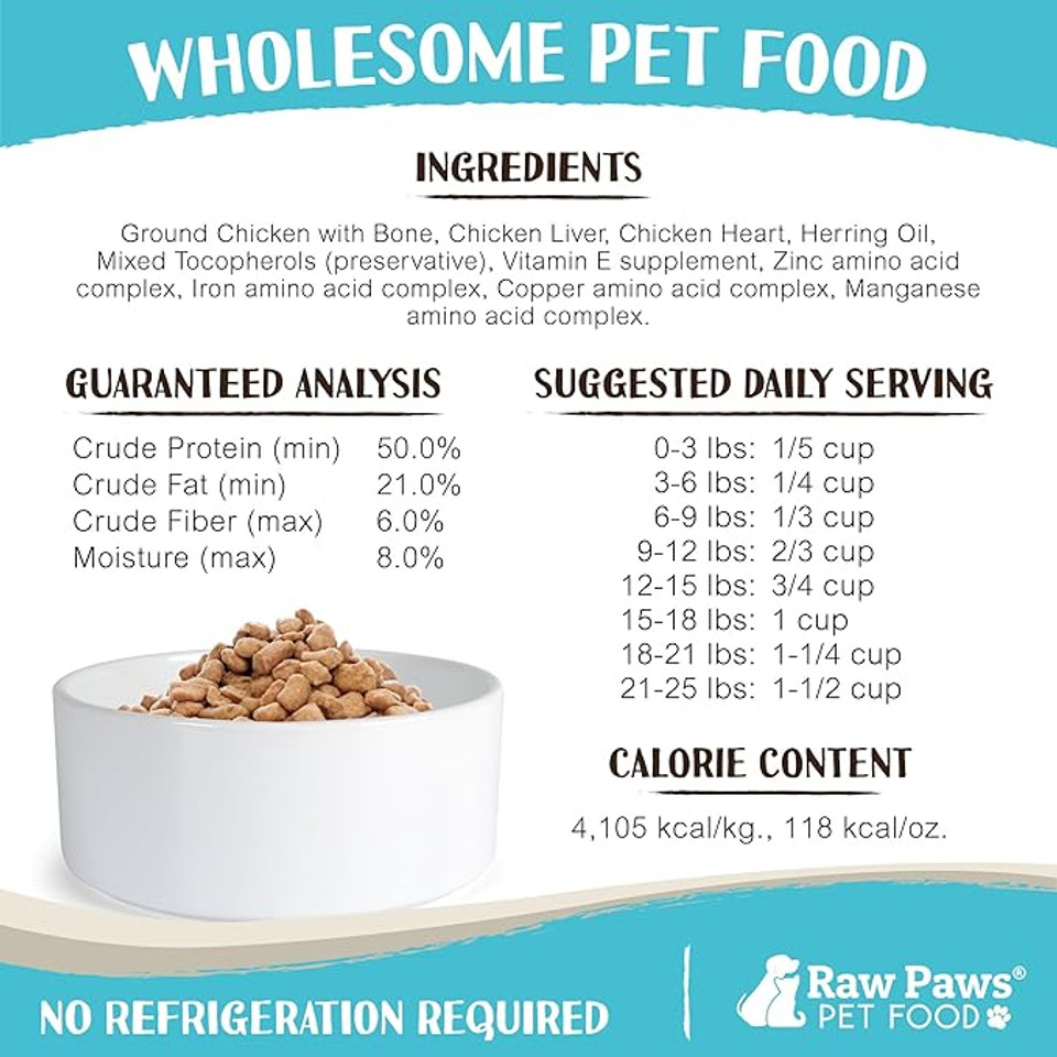 Raw Paws Freeze Dried Dog Food & Cat Food - Chicken Recipe, 16-Oz - Made In Usa - Freeze-Dried Dog Food, Freeze Dried Raw Dog Food - Raw Dog Food Freeze Dried, Raw Food For Dogs, Freeze Dried Cat Food