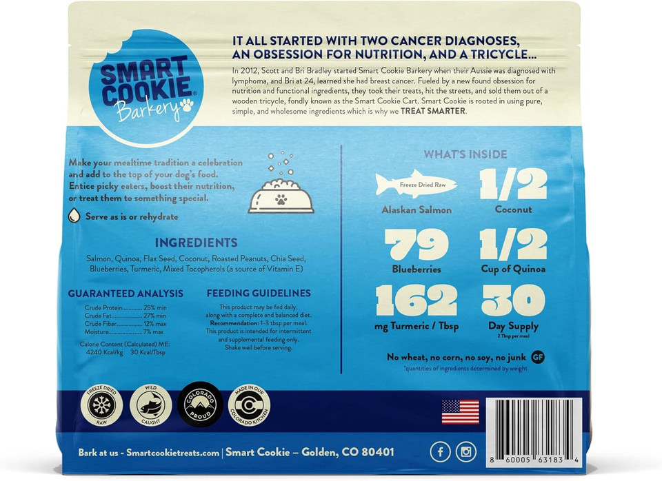 Smart Cookie Natural Dog Food Topper - Superfood - Dog Meal Mixer For All Ages - Food Topper For Picky Eaters And For Boosting Nutrition - Non Gmo, Made In The Usa - 15 Oz Bag (30 Day Supply)