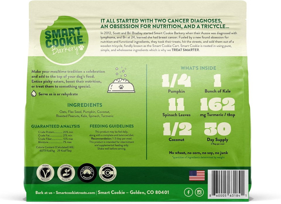 Smart Cookie Natural Dog Food Topper - Veggie - Dog Meal Mixer For All Ages - Vegan Dog Food Topper For Picky Eaters & For Boosting Nutrition - Non Gmo, Made In The Usa - 15 Oz Bag (30 Day Supply)