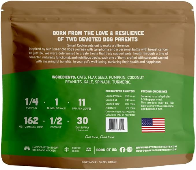Smart Cookie Natural Dog Food Topper - Veggie - Dog Meal Mixer For All Ages - Vegan Dog Food Topper For Picky Eaters & For Boosting Nutrition - Non Gmo, Made In The Usa - 15 Oz Bag (30 Day Supply)